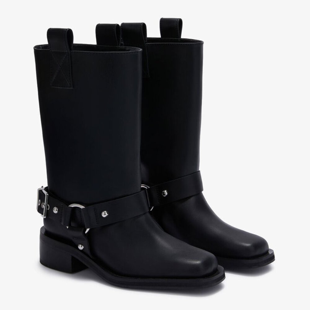 GANNI Mid Shaft Biker Boot Black SZ 39